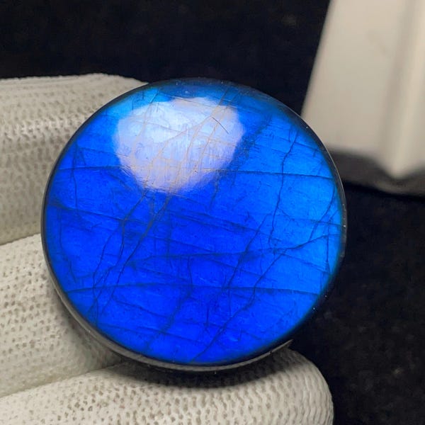 Hoogwaardige blauwe labradoriet edelsteen, ronde cabochon, 32 x 7 mm, 74 karaat, perfect voor het maken van sieraden, #C-01225