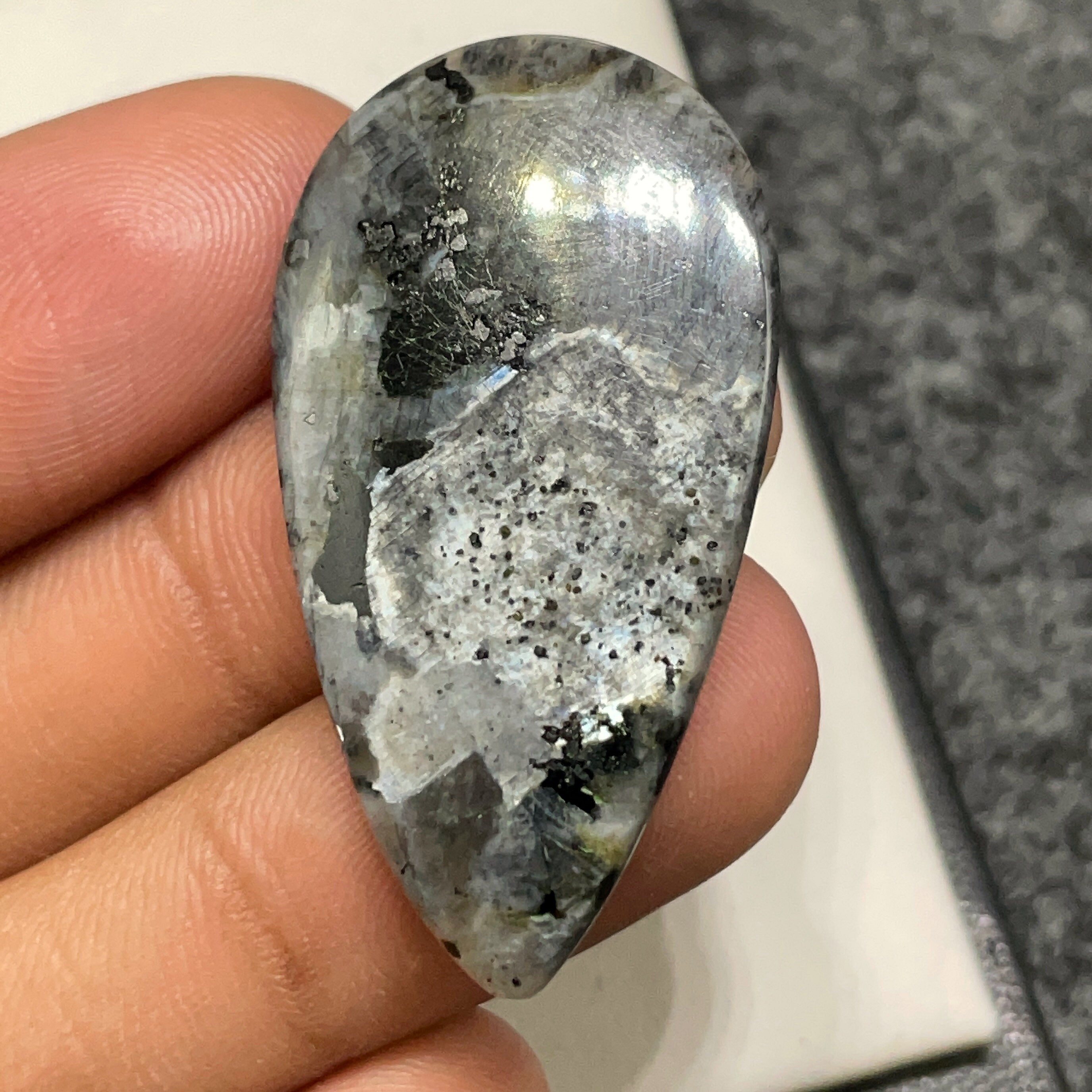 Larvikite, Pear Cabochon, 42x23x6 MM, 23 CTS, Beautiful
