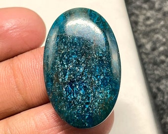 Apatite bleue, cabochon ovale, 32 x 21 x 7 mm, 48 beaux cabochons CTS, # B-4646