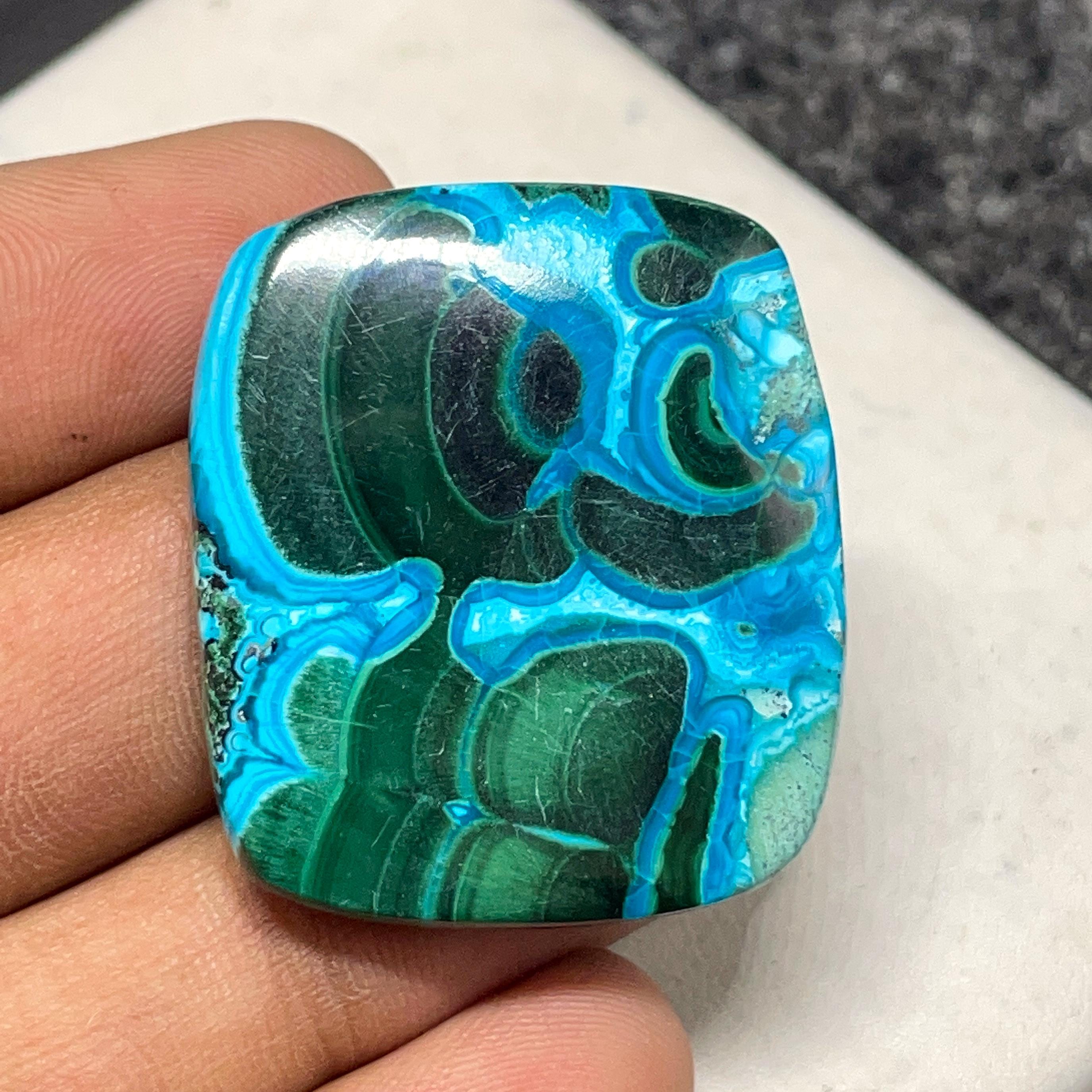 River Wave Malachite Chrysocolla, Cushion Cabochon, 32x28x6 MM, 61