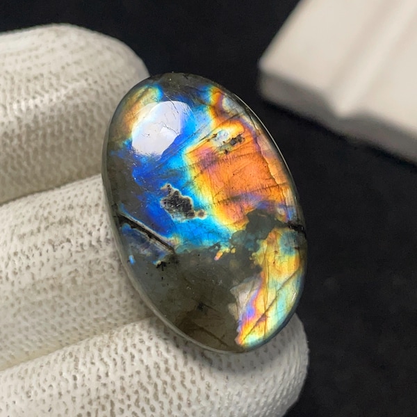 Topkwaliteit zonsondergang spectroliet edelsteen, ovale cabochon, perfect voor het maken van sieraden, 28 x 18 x 6 mm, 28 CTS, #B-3677
