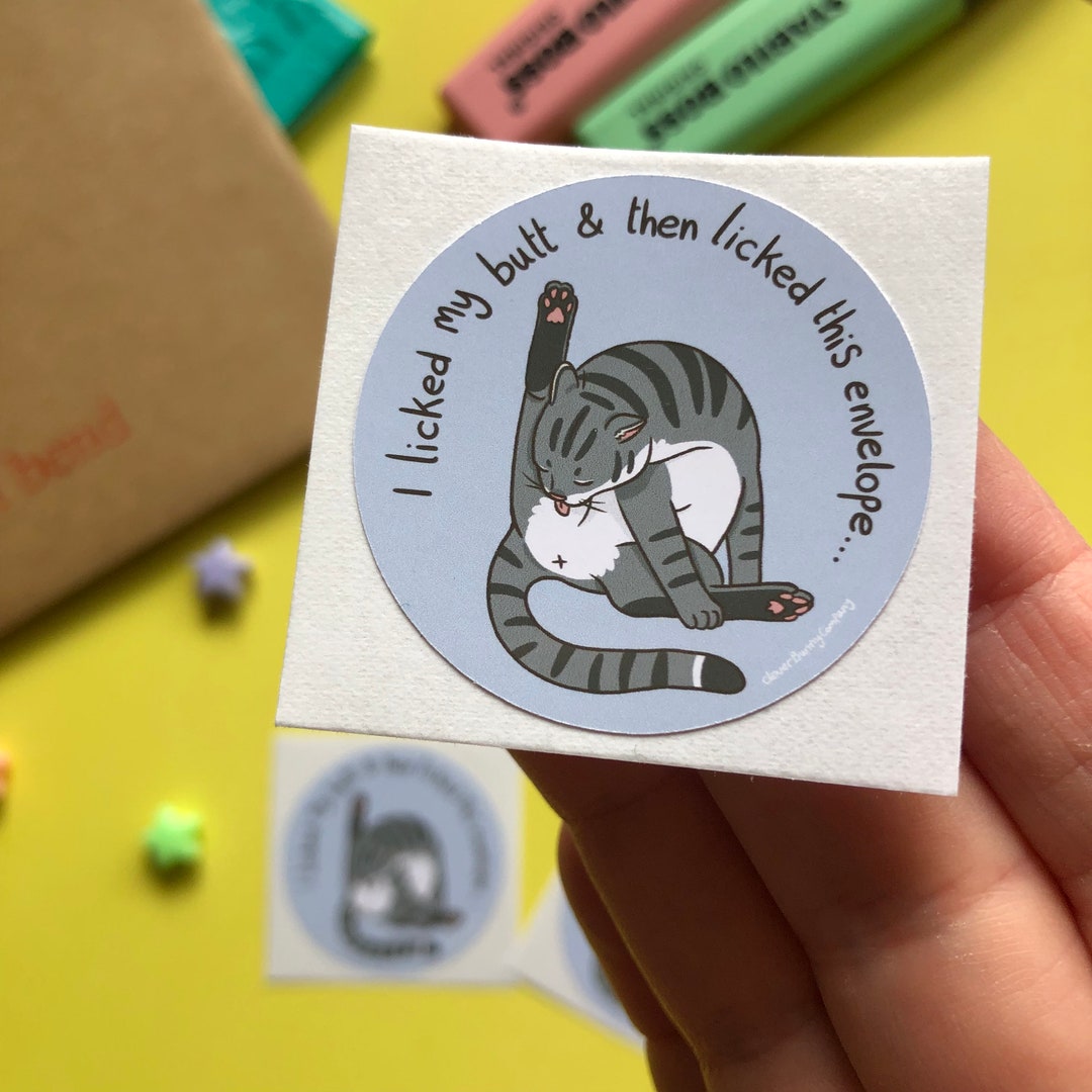 Cat Envelope Seals Stickers Cheeky Cat Licking Butt Joke - Etsy