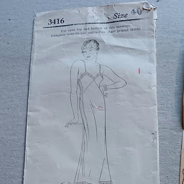Vintage Original 1930's Patterns by Yvonne 3416 Woman's Slip Bust 40 Hips 43