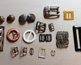 Vintage Belt Buckle Lot- Metals, Mother of Pearl, Plastics