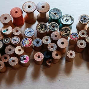 45 Vintage Wood Sewing Thread Spools- Variety of Sizes