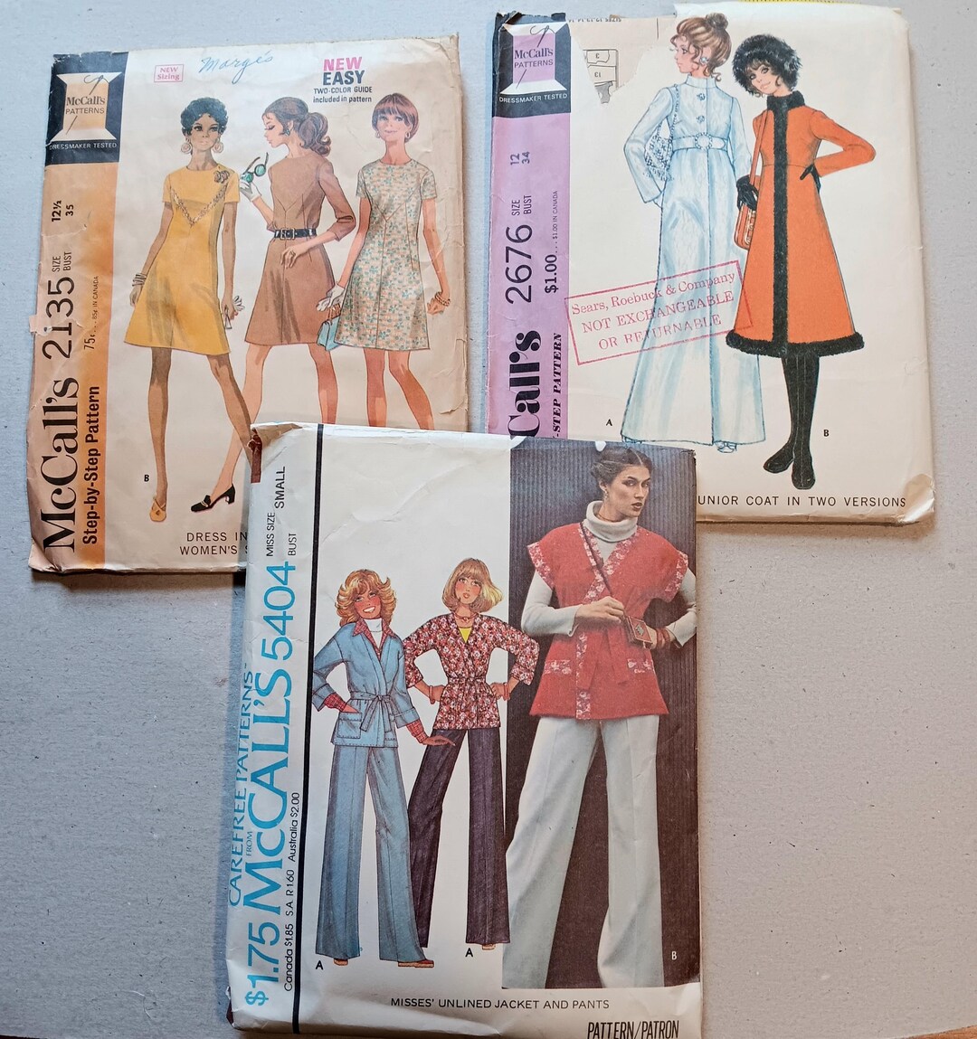 3 Vintage Mccall's Misses Sewing Patterns- Size 12 and 12-1/2 - 2135 ...