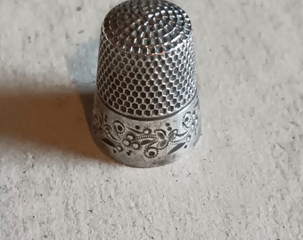 Antique Ketcham & McDougall Sterling Silver Thimble, Scrolls and Floral, Monogrammed R