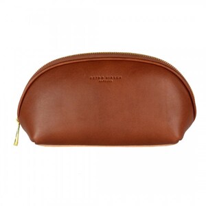 SALDI Leonie Cosmetics borsa da toilette, pelle, cognac retro hirsch Amburgo
