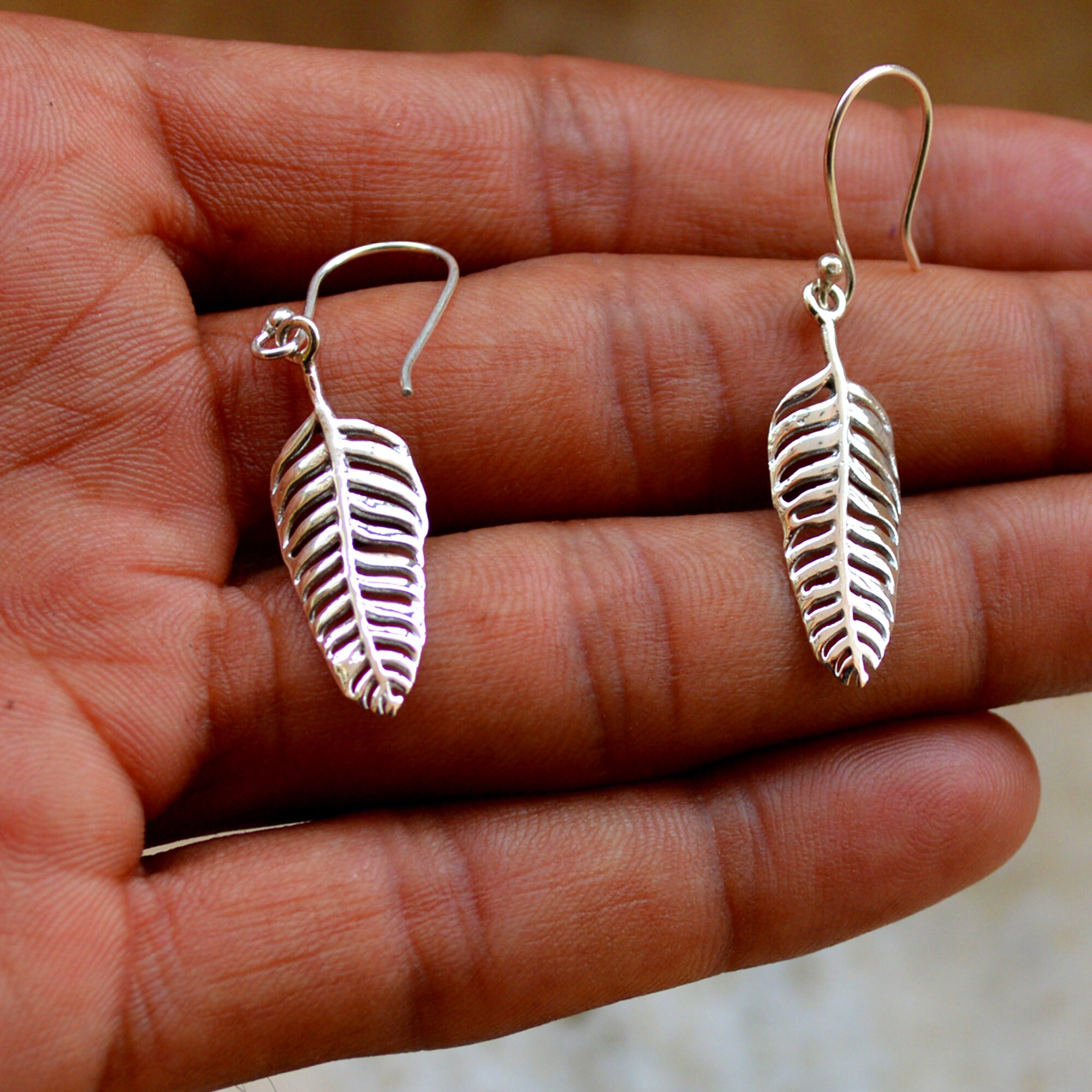 Silver Antique leaf earring Handmade solid 92.5 Sterling Etsy