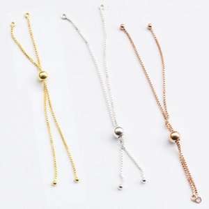 925 sterling silver 14K gold filled or 18k gold filled 9Kgold filled Adjustable box chain Bolo Bracelet Chain With Slider for jewelry making