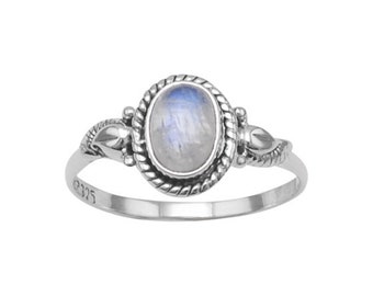 Natural Rainbow Moonstone Rings, Blue Fire Rings, Silver solid Ring midi_ring, Wholesale Lot,Handmade Rings,Women Jewelry aa quality 8x10 mm