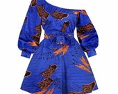 Bimps African one shoulder short dress, African wax