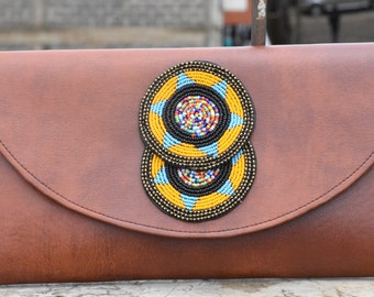Leather Clutch Bag, Leather Bag, Beaded Leather Clutch Bag