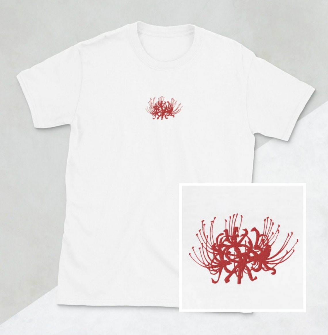 Men/women Embroidered Red Spider Lily Unisex Tshirt Etsy Denmark
