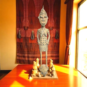 Escultura antigua de bronce fundido de la fertilidad africana de Benín, 30 cm de alto, arte tribal africano, escultura de bronce, bronce africano coleccionable