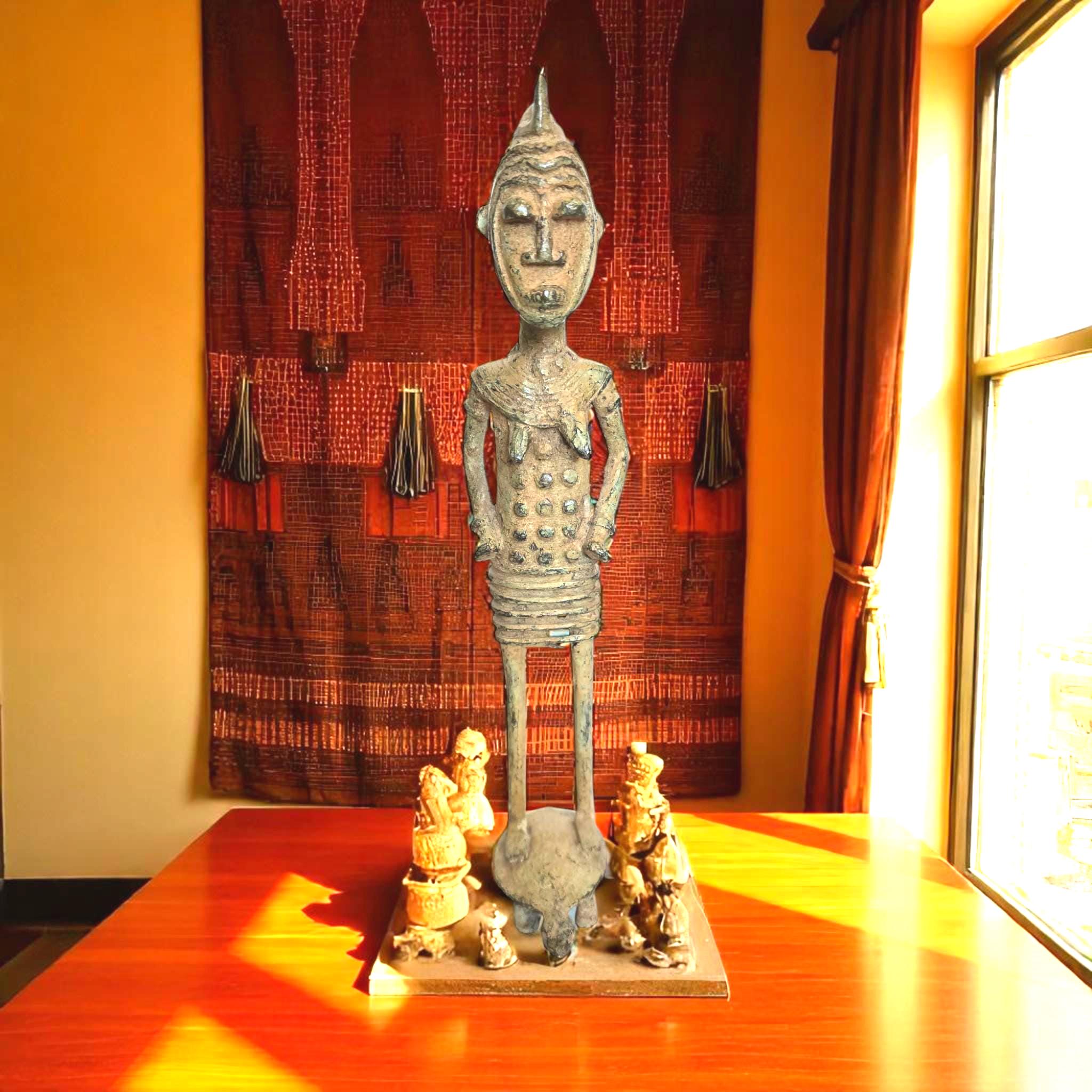 アンティークアフリカベニン豊穣鋳造ブロンズ像彫刻高さ12インチ