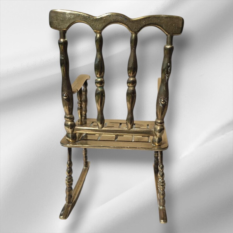 Vintage Heavy Solid Brass Rocking Chair Ornament 6.8 Inches High Decor ...