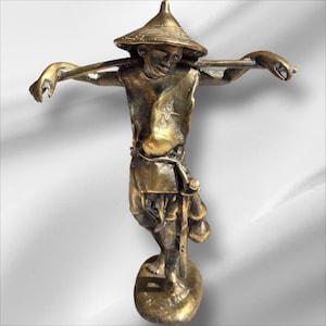 Vintage Bronze Statue Indochinese Peasant, Asia ,Early 20th century 9in heights