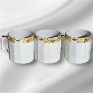 Vintage Fine Porcelain Yamasen Set of 3 White Espresso Cup with 22ct Gold Trim, made in Japan, vintage porcelain , collectibles