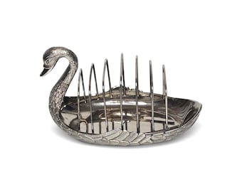 Antique French Silver Plated Swan Toast Rack | Engraved Feather Design | Vintage Breakfast Server | EPNS Tableware