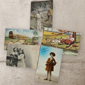 Colección de 5 postales francesas antiguas del siglo XX