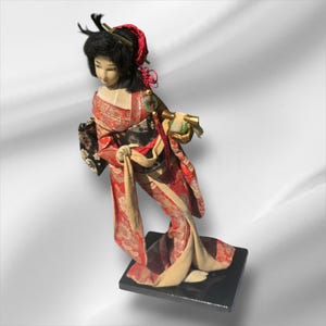 Vintage Japanese Hand Made Geisha Maiko Doll Kimono Musical Instrument 17.5&quot; ,Japanese Art, Collectible Art Doll, Rare To Find ,1960s
