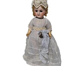 Antique UNIS France 60 Mignonette Doll, 9 Inch Bisque Head, Fixed Glass Eyes 1920s