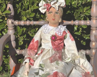 Antique Rare French Boudoir Doll 28” Poupée De Salon Ancienne Hand Painted Face
