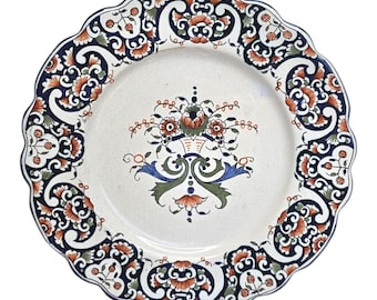 Vintage Masse Frères Rouen Faïence Plate HandPainted Décor Rouen Fait Main 1960s
