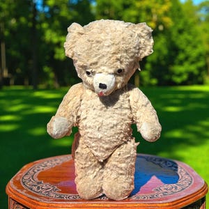 Antique Rare French PINTEL 1930s Teddy Bear 19&quot;(48cm) beige shaggy mohair, kapok stuffing,Antique Plush Toy,Old Plush Bear, Collectible Bear