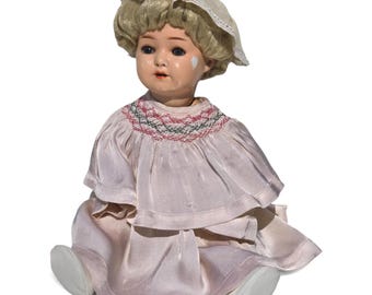 Antique French Bisque Toddler Doll, 35cm ,Flirty Sleep Eyes, 1930s unmarked