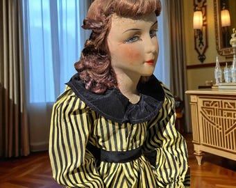 Antique Rare Collectible French Boudoir Doll , Original Art Deco Gown, Poupée Du Salon,1920s