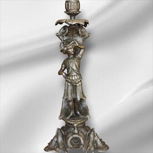 Candelabro antiguo y raro de la época victoriana, firmado en Francia en 1898, estilo neoclásico, estatua de metal spelter, pieza decorativa, decoración del hogar, idea de regalo.