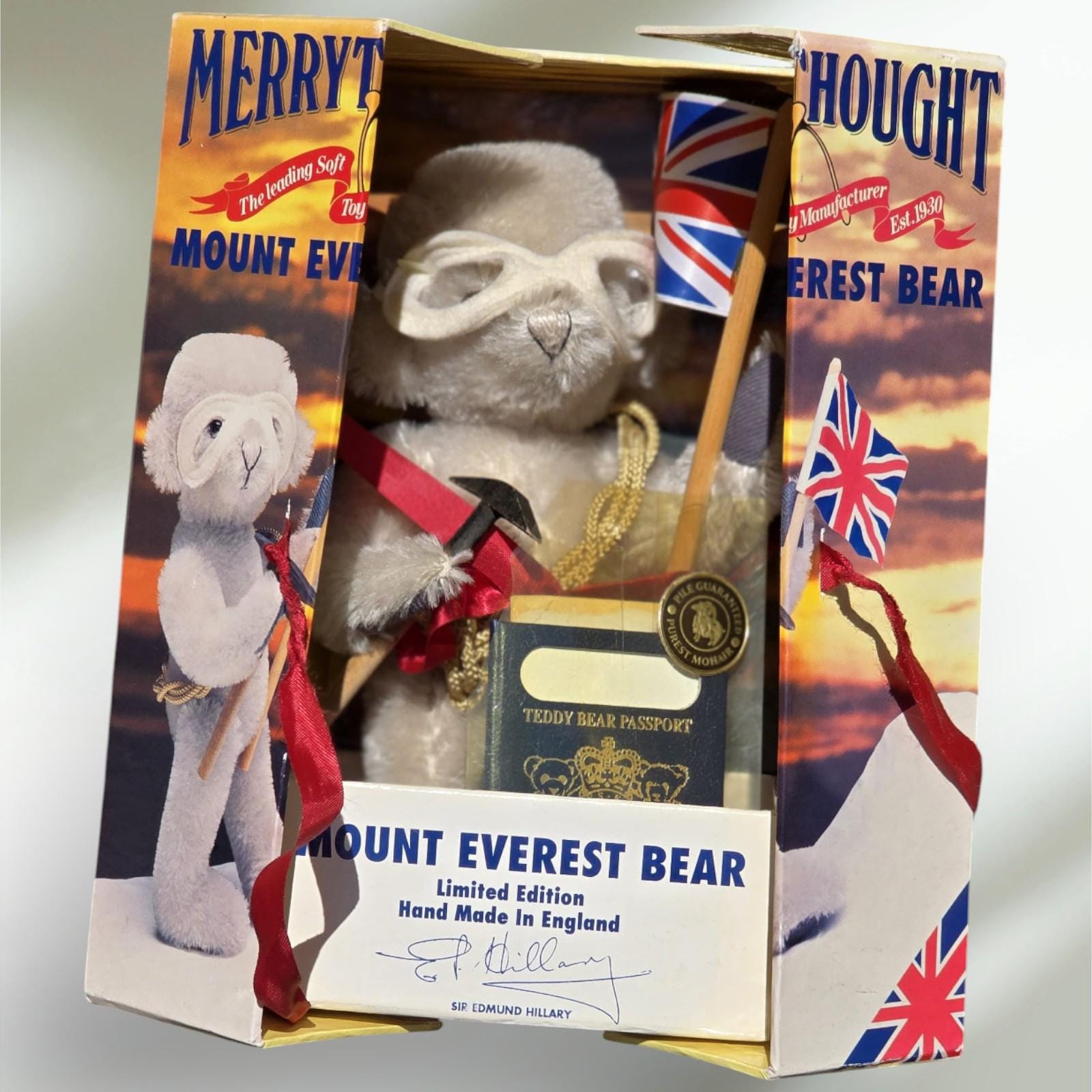 Vintage Signed Merrythought Mohair Teddy Bear, Sir Edmund Hillary