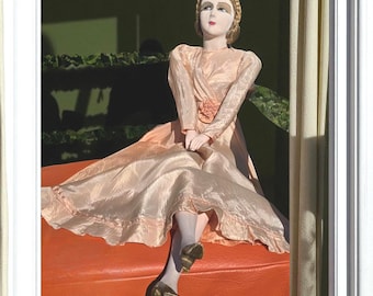 Antique Rare French Boudoir Doll 31” Poupée De Salon Ancienne Hand Painted Face