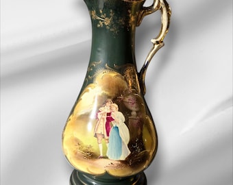 Antique Rare Style of Sevres European Porcelain Hand Painted Green Jar/Vase ,1890s