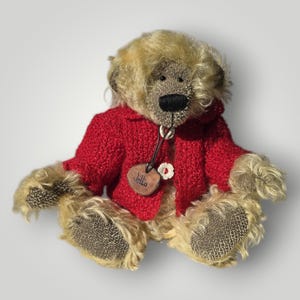 Urso de pelúcia vintage mohair artista &quot;JELLO&quot; estilo vintage desgastado feito à mão novo, brinquedo colecionável, urso de pelúcia mohair com roupas, presente perfeito