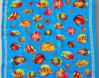 Vintage Italian Designer Enrico Coveri 100% Pure Silk Square Scarf ,1980s