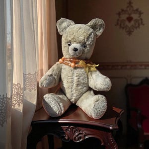 Antique Rare French PINTEL 1930s Teddy Bear 19&quot;(48cm) beige mohair kapok, wood wool stuffing, Old Stuffed Bear, Teddy Bear For Collectors