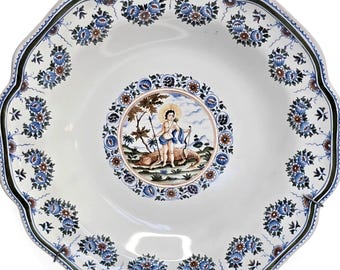 Vintage French Faience Plate,Moustiers-Sainte-Marie, Hand-Painted, Signed 24cm