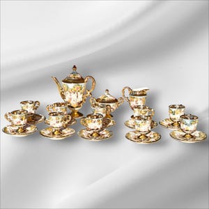 Vintage R.Capodimonte Italy Gold White Porcelain Relief Cherubs Tea Set 23pc ,perfect condition ,hand painted ,rare to find, collectibles