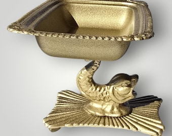 Vintage MCM Solid Brass Coy Fish Soap Dish Mid Century Modern made in Japan 1950