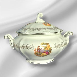 Antique Porcelain French Soup Tureen/ Soupière Digoin Courting Couple Fragonard , perfect condition ,rare to find, vintage gift