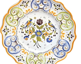 Bassano Majolica Decorative Wall Plate Hand-Painted Pierced Border Birds Flowers,1950s