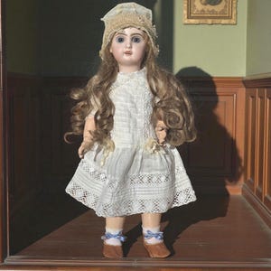 Antique Rare 17&quot; French Bébé Jumeau Size 6 bisque doll blue paperweight eyes 1890s