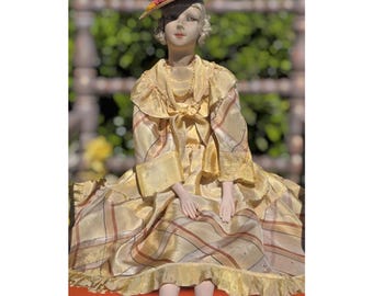 Antique Rare French Boudoir Doll 32” Poupée De Salon Ancienne Hand Painted Face
