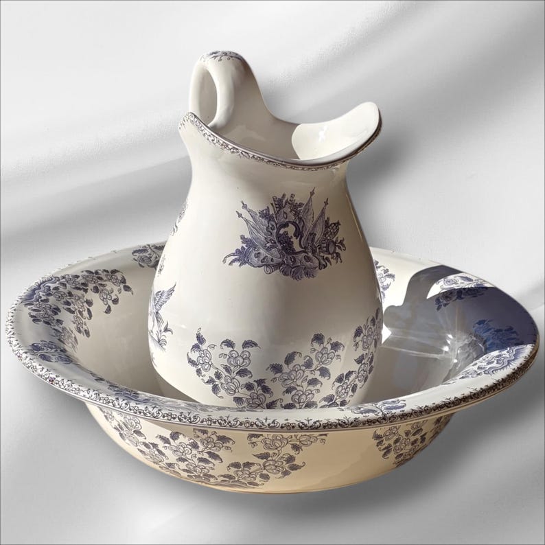 French Antique Jug and Basin Bathroom Set Tradition Vieux Moustiers New ...