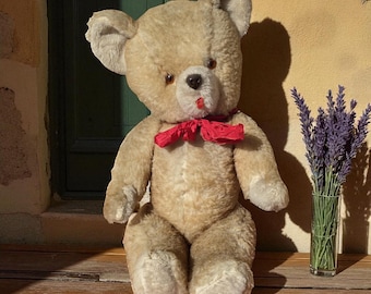 Collectible French Vintage 1950s golden mohair, excelsior staffing,Teddy Bear 21in 54cm