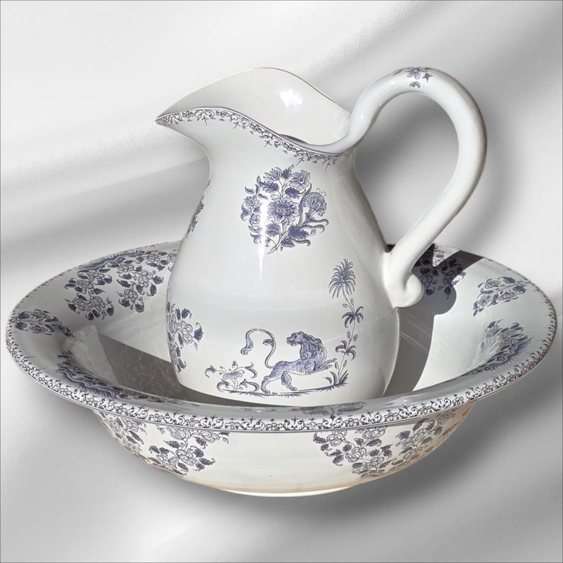 French Antique Jug and Basin Bathroom Set Tradition Vieux Moustiers New ...