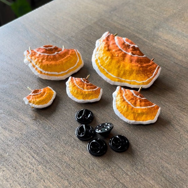 Mushroom Pins/Shelf fungi, orange (Set of 5)
